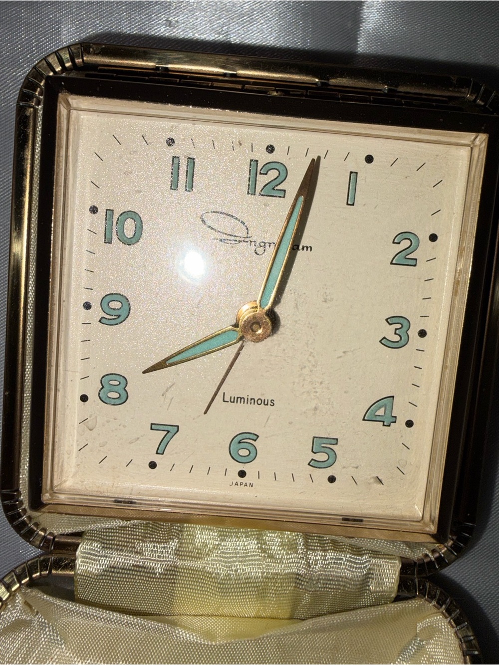Unbranded Luminous Travel Clock in Teal and Gold